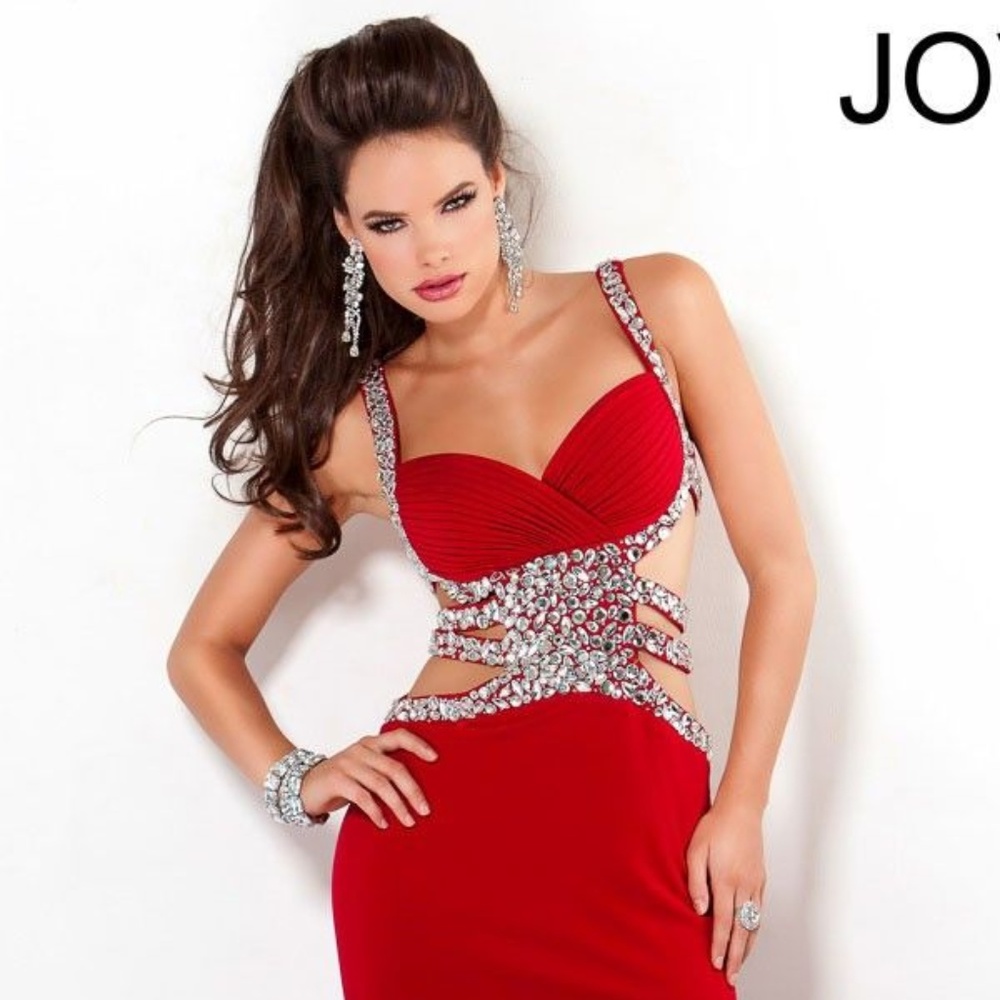 Jovani 1599 Rhinestone Cutout Sweetheart RED 4